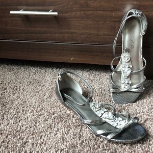 SHINY, Silver Jeweled FLATS